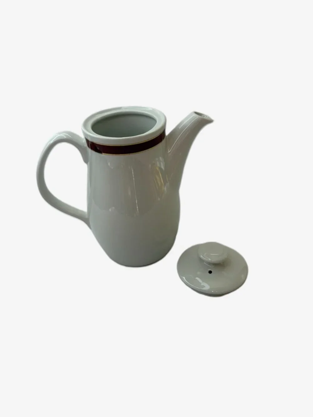 Vintage Steelite International Creamer Pitcher White Burgundy Red Gold Band 6